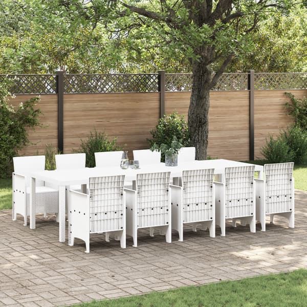 Trädgårdsmöbelset 11 pcs Vit Rattan och Stål