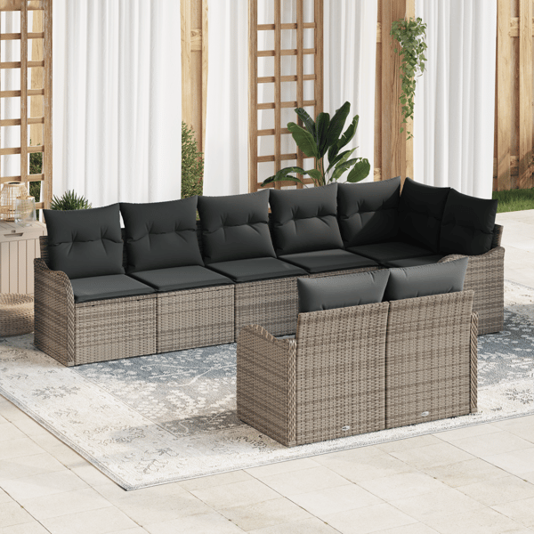 Trädgårdsoffset med kudde 8 pcs Grå Poly rattan