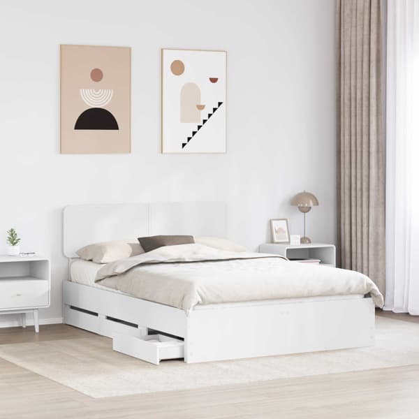 Sängram med låda med lagring Vit 150 x 200 cm Konstruerat trä