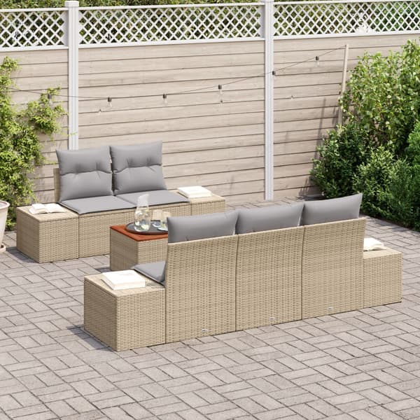 Trädgårdsoffset med kudde 6 pcs Beige konstrotting