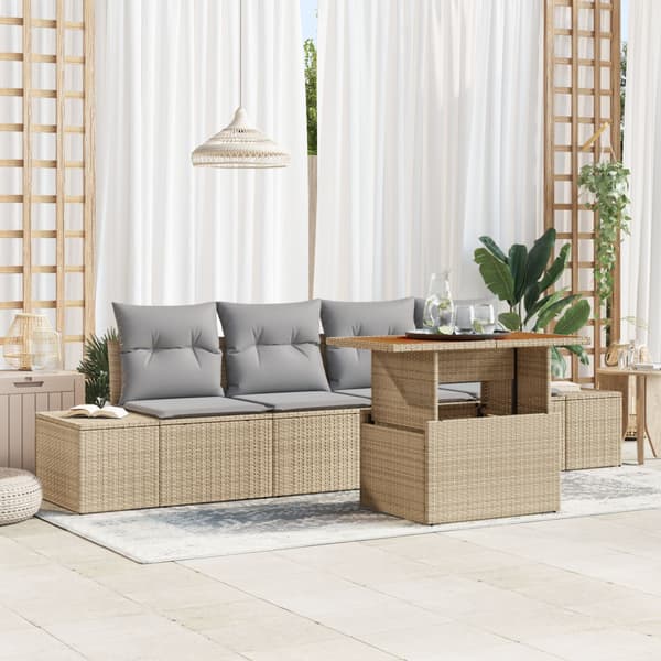 Trädgårdsmöbelset med kudde 5 pcs Beige och Grå