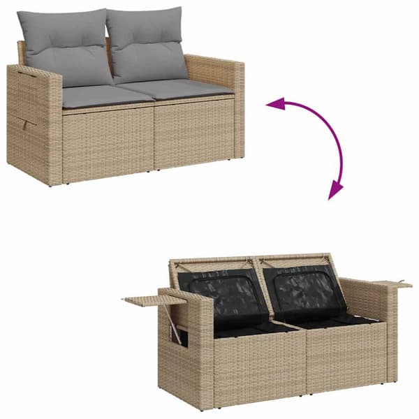 Matgrupp för trädgården med dynor 7 delar beige konstrotting