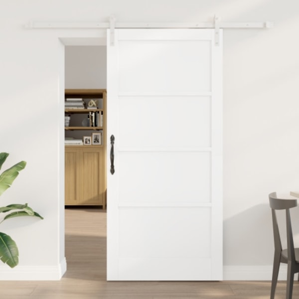 Skjutdörr med Beslag Set Vit 93x202 cm Massivt Trä