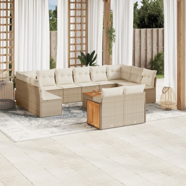 Soffgrupp för trädgården med dynor 13 delar beige konstrotting