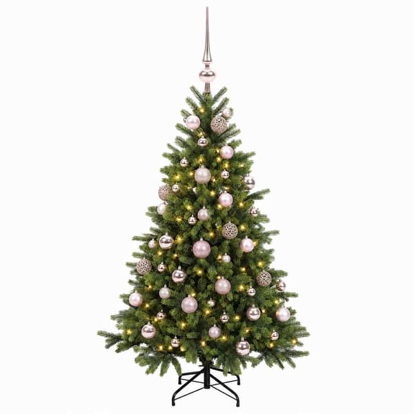 Konstgjord julgran med julkulor 150 cm 150 LED-lampor Varmvit