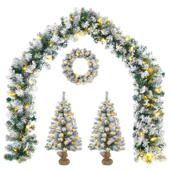Mini-julgransset 45 cm 125 LED-lampor Varmvit PVC Grön och Vit
