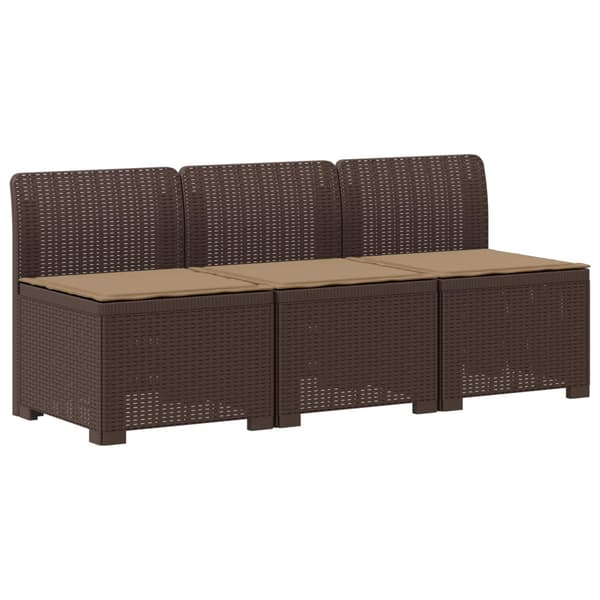 3-sits trädgårdsoffa med kuddar Rattan-look PP Brun