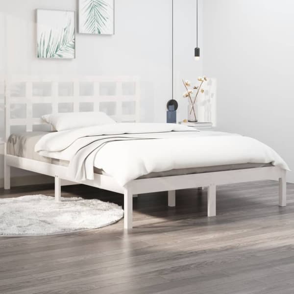 Sängram vit massivt trä 200x200 cm