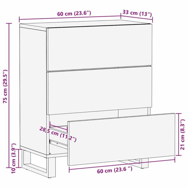 Sideboard Ljusbrun 60 x 33 x 75 cm massivt mangoträ