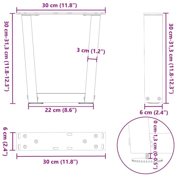 Soffbordsben V-formade 2 st antracit 30x(30-31,3) cm stål