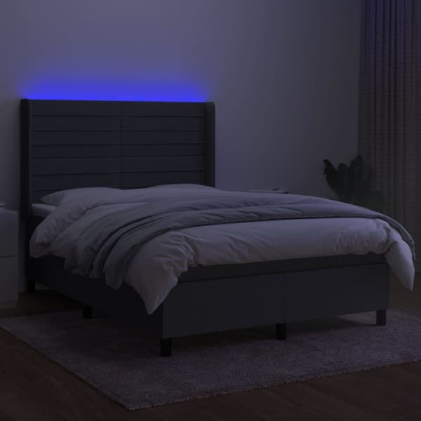 Ramsäng med madrass & LED mörkgrå 140x190 cm tyg