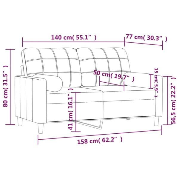2-sits soffa med prydnadskuddar vinröd 140 cm tyg