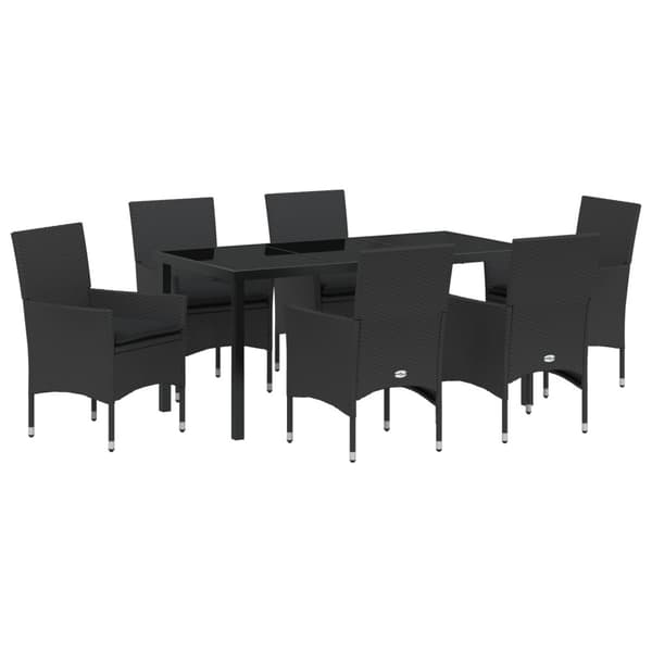 Trädgårdsmöbelset med kudde 7 pcs Svart konstrotting