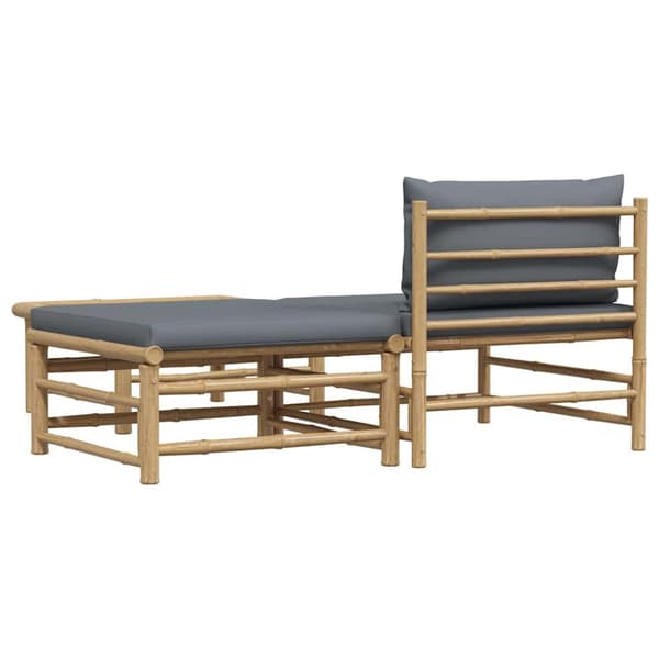Loungegrupp för trädgården med mörkgråa dynor 3 delar bambu