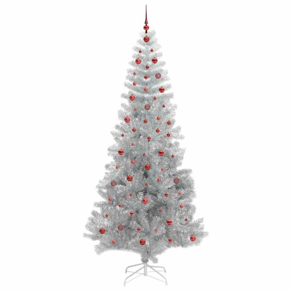 Julgran med LED-belysning Silver 240 cm PET och stål