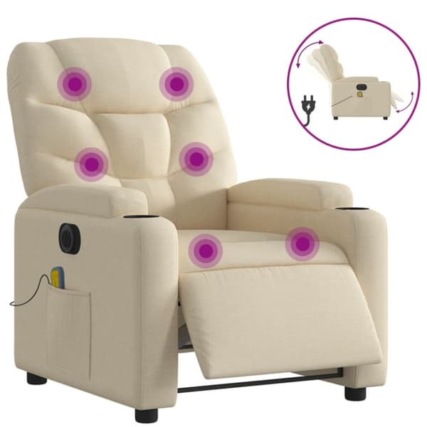 Elektrisk massagefåtölj gräddvit tyg