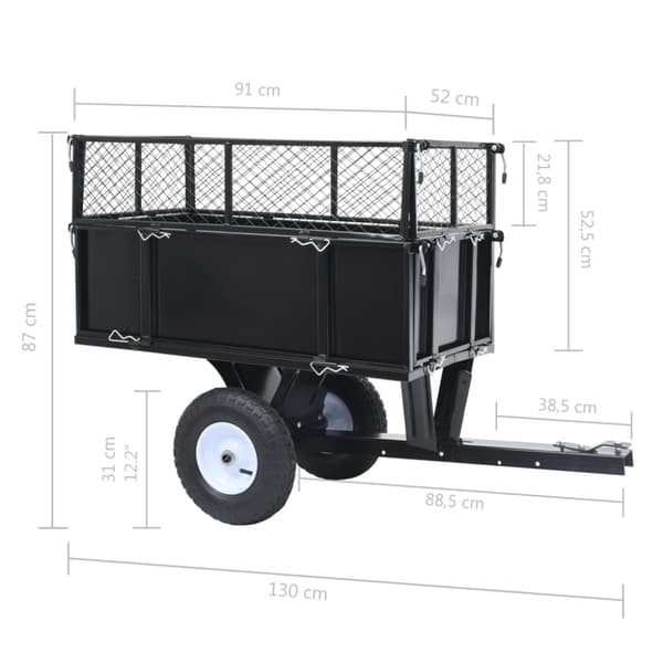 Tippvagn för gräsklippare 150 kg last