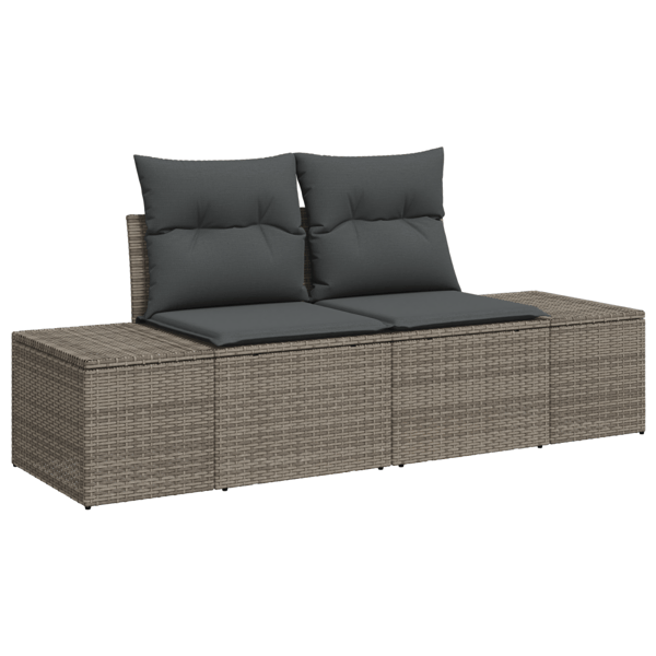 Trädgårdsoffset med kudde med lagring 10 pcs Grå Poly rattan
