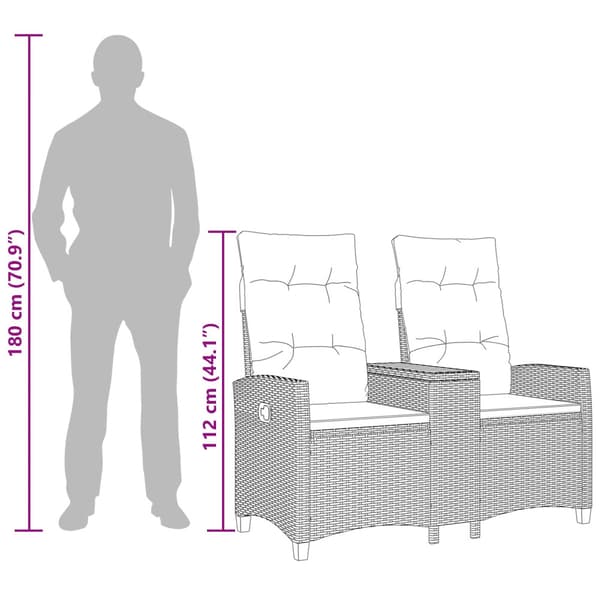 Reclining Bench with Table Grå och mörkgrå 126 x 65 x 112 cm