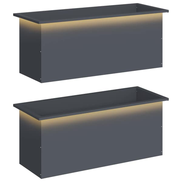 Odlingslåda med LED 2 st Antracit 40 x 100 x 40 cm Stål