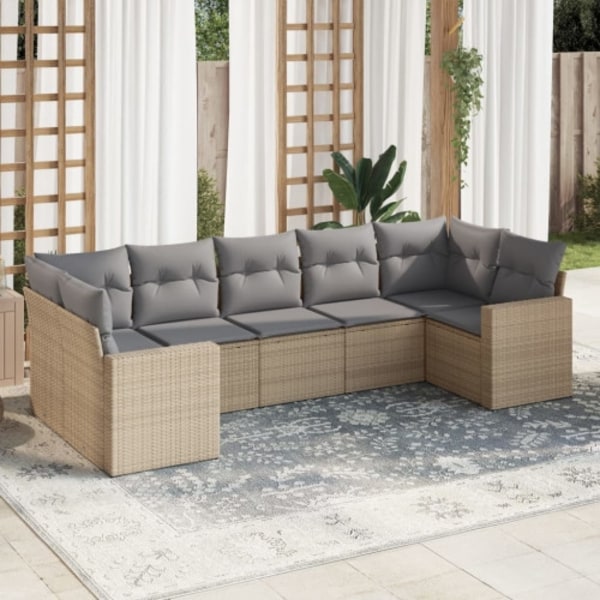 Matgrupp för trädgården med dynor 7 delar beige konstrotting