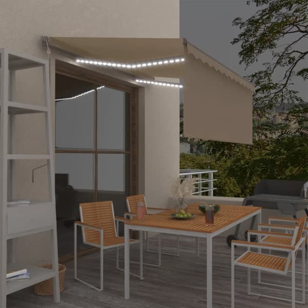 Automatisk markis vindsensor rullgardin LED 3,5x2,5m gräddvit