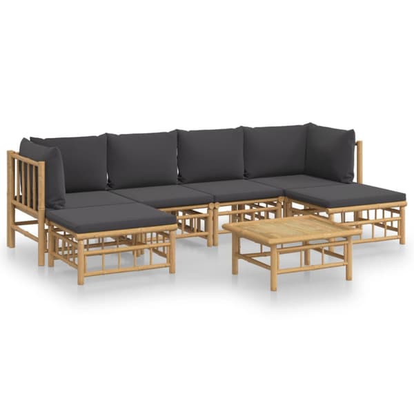 Loungegrupp 7 delar mörkgrå dynor bambu
