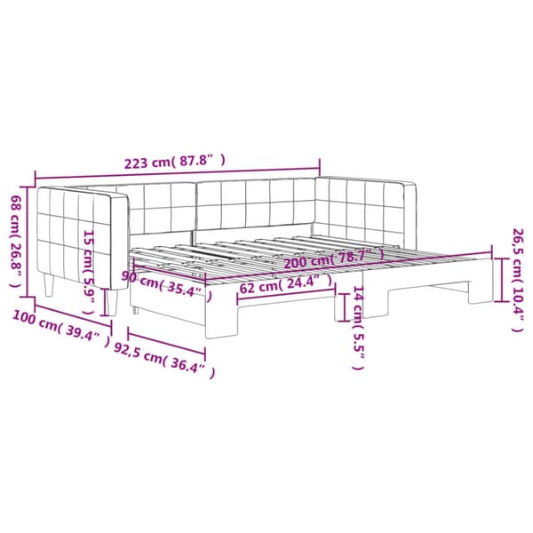 Dagbädd utdragbar rosa 90x200 cm sammet