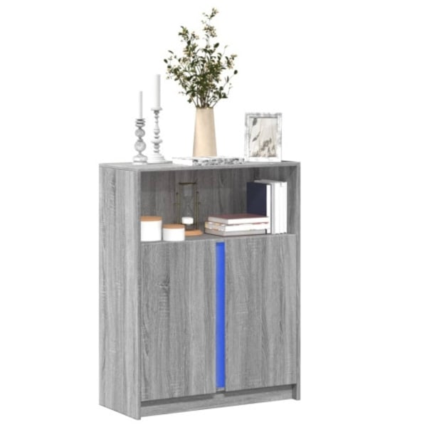 Skänk med LED grå sonoma 77x34x100 cm konstruerat trä