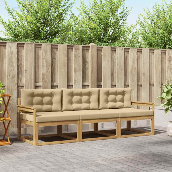 Utomhussoffset med kudde 3 pcs Vit och Beige Polyester
