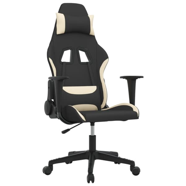 Gamingstol med massage svart och gräddvit tyg