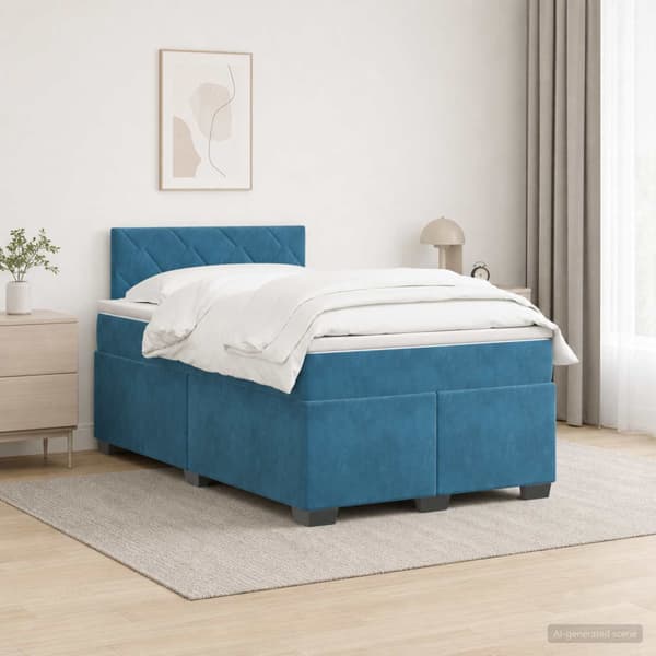 Boxspring säng med madrass och LED Blå 120 x 200 cm Sammet