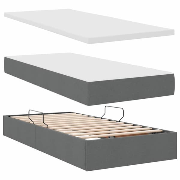 Förvaringssäng med madrass Mörkgrå 90 x 190 cm Polyester