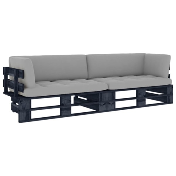 Pallsoffa 2-sits med dynor svart impregnerad furu