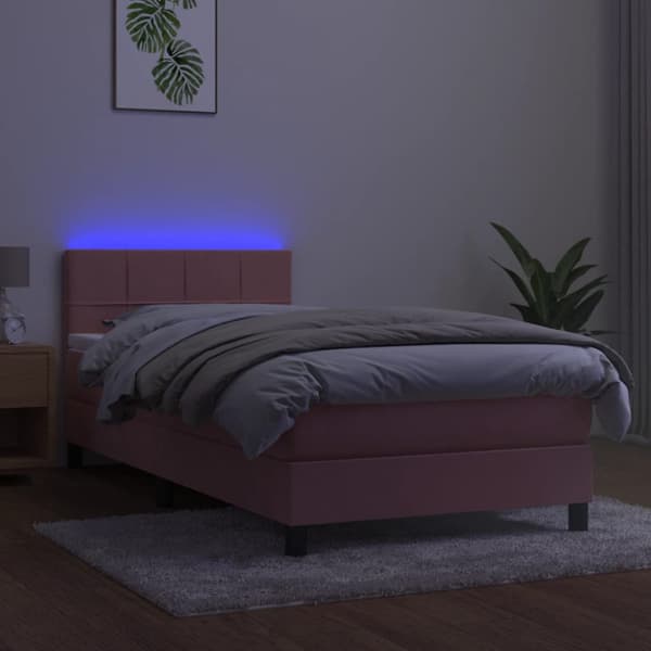 Ramsäng med madrass & LED rosa 90x200 cm sammet