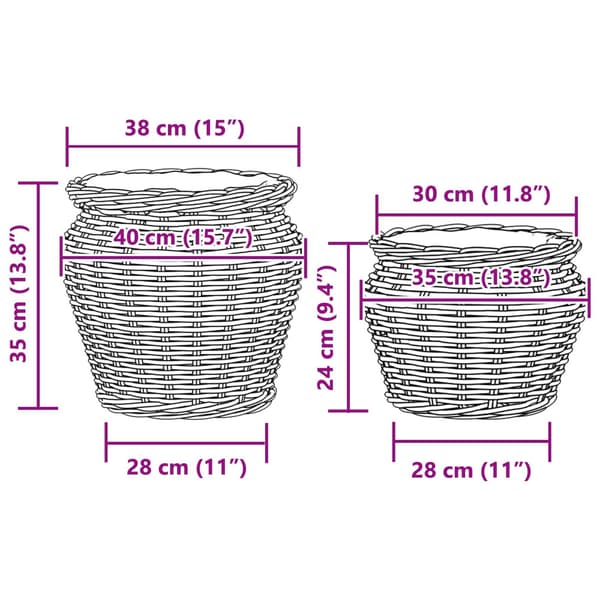 Planteringskorg med lagring 2 pcs Grå Lacak Rattan