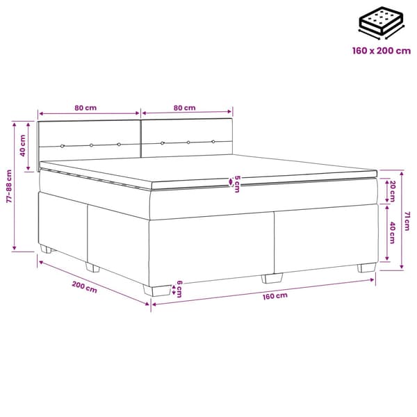 Boxspring säng med madrass och LED Rosa 160 x 200 cm Sammet