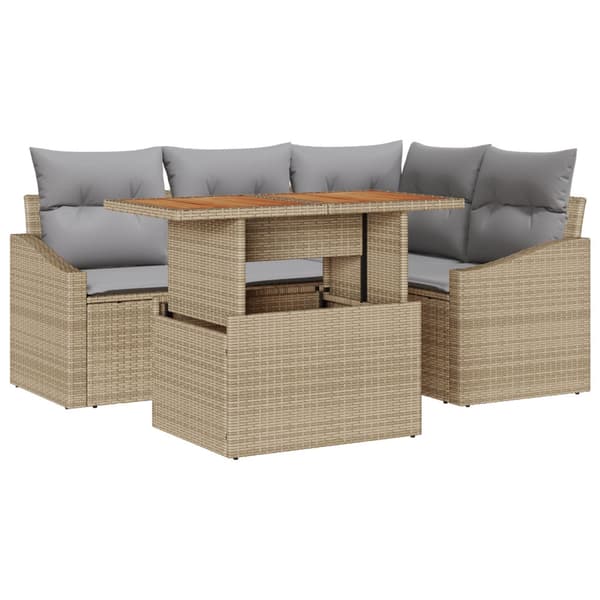 Trädgårdsoffset med lagring 5 pcs Beige Poly rattan