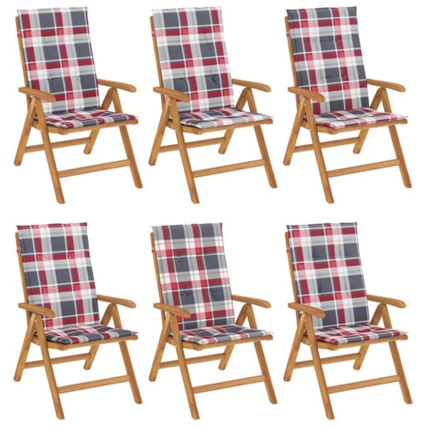 Fällbara fåtöljer med dynor, 6 st, massivt trä, teak