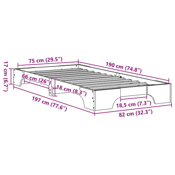 Sängram Vit 75 x 190 cm Massiv furu