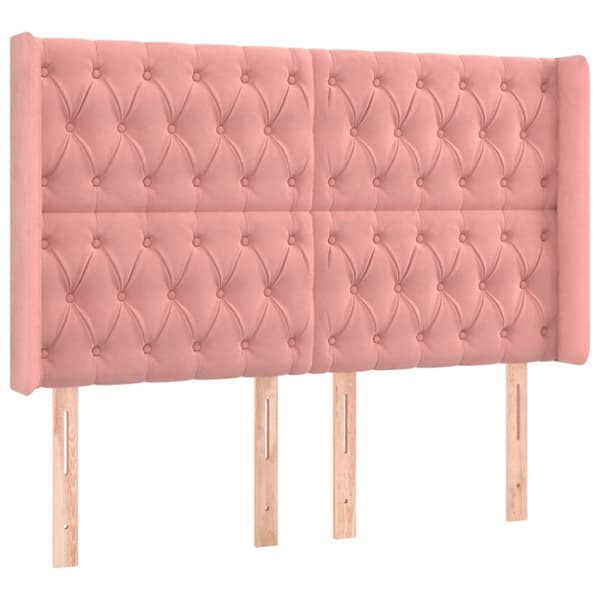 Sänggavel LED rosa 163x16x118/128 cm sammet