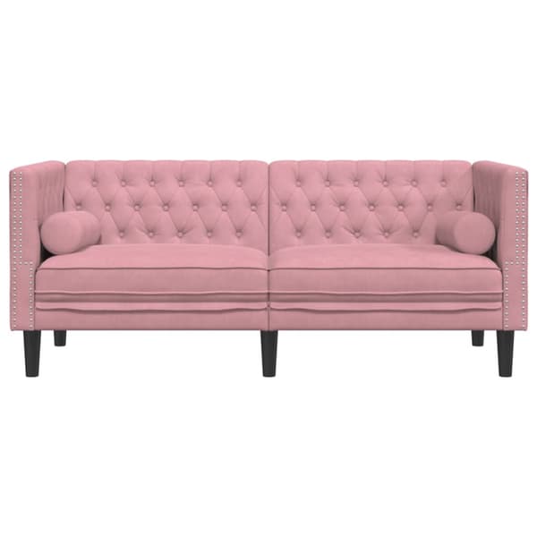 Chesterfieldsoffa med bolsterkuddar 2-sits rosa sammet