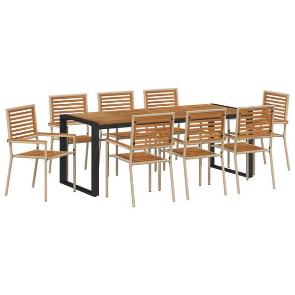 Trädgårdsmöbelset 9 pcs Beige och brun konstrotting