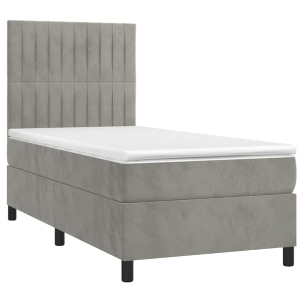 Ramsäng med madrass & LED ljusgrå 90x190 cm sammet
