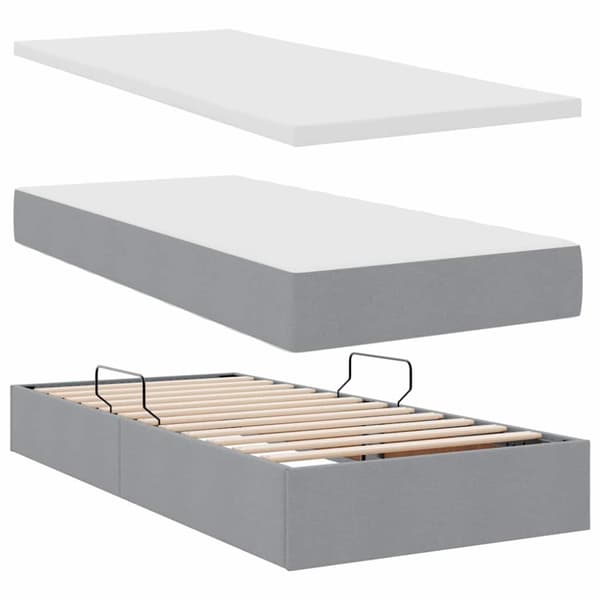 Förvaringssäng med LED med led Ljusgrå 90 x 200 cm Polyester