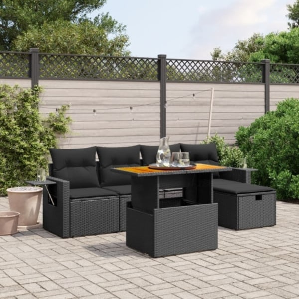 Loungegrupp med dynor 6 delar svart konstrotting