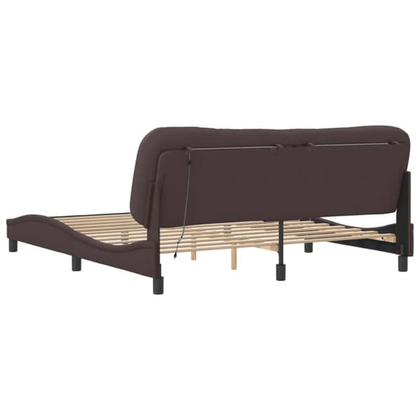Bed Frame with LED without Mattress "Hvar" Dark Brown 180x200 cm Fabric