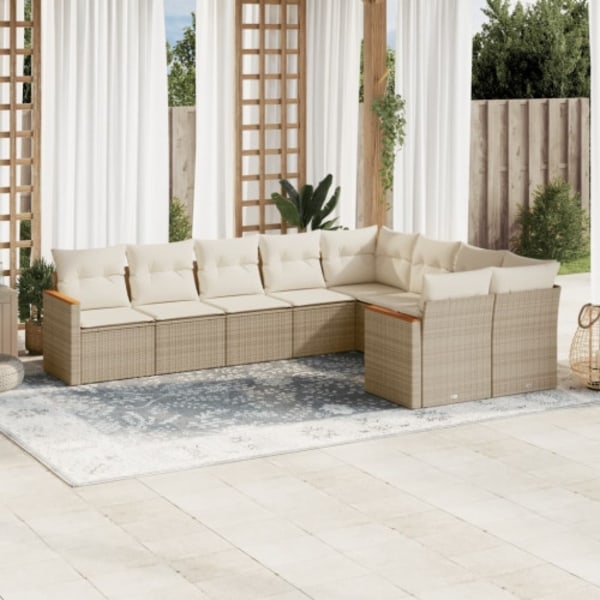 Soffgrupp för trädgården med dynor 9 delar beige konstrotting