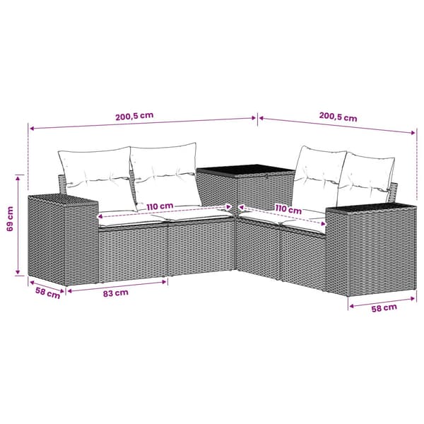Soffset 5 st Beige och Ljusgrå Poly Rattan och stål