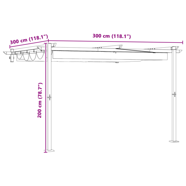 Paviljong Antracit 300 x 300 x 200 cm Polyester